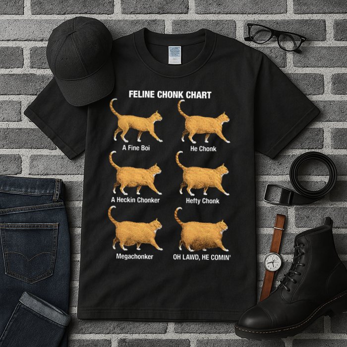 Feline Chonk Cat Chart Funny Dank Meme Oh Lawd He Comin Tall T-Shirt