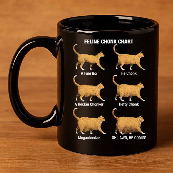 Feline Chonk Cat Chart Funny Dank Meme Oh Lawd He Comin 11oz C Handle Ceramic Mug