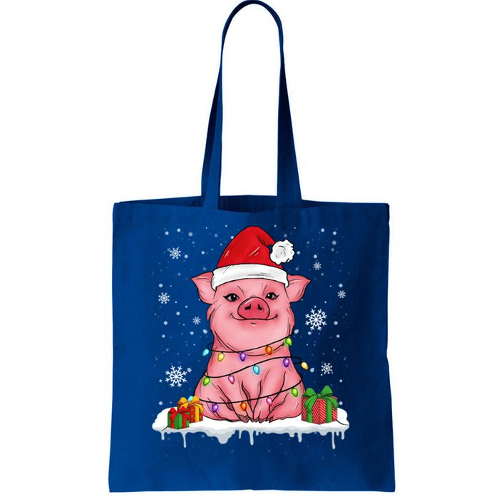 Funny Christmas Cute Santa Pig Light In Snow Lovers Pajamas Great Gift Tote Bag