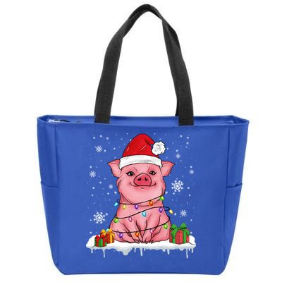 Funny Christmas Cute Santa Pig Light In Snow Lovers Pajamas Great Gift Zip Tote Bag