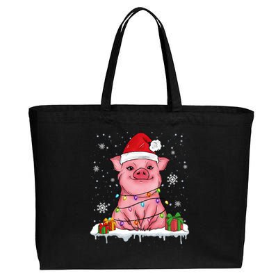 Funny Christmas Cute Santa Pig Light In Snow Lovers Pajamas Great Gift Cotton Canvas Jumbo Tote