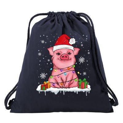 Funny Christmas Cute Santa Pig Light In Snow Lovers Pajamas Great Gift Drawstring Bag