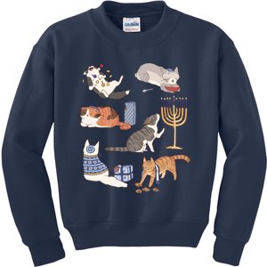 Funny Christmas Cat Menorah Hanukkah Jewish Kids Sweatshirt