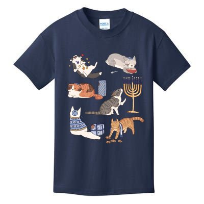 Funny Christmas Cat Menorah Hanukkah Jewish Kids T-Shirt