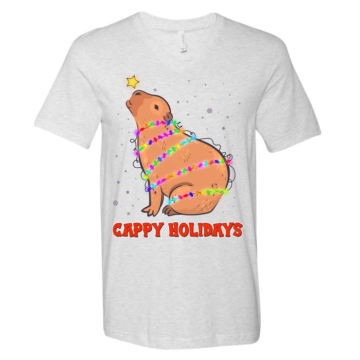 Funny Cute Christmas Cappy Holidays Capybara V-Neck T-Shirt