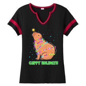 Funny Cute Christmas Cappy Holidays Capybara Ladies Halftime Notch Neck Tee