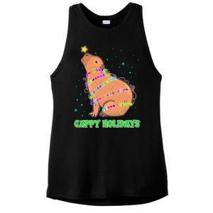 Funny Cute Christmas Cappy Holidays Capybara Ladies PosiCharge Tri-Blend Wicking Tank