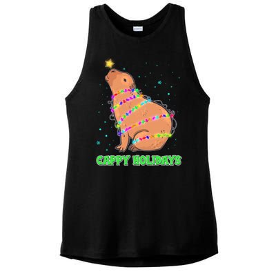 Funny Cute Christmas Cappy Holidays Capybara Ladies PosiCharge Tri-Blend Wicking Tank