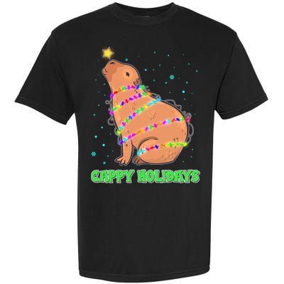 Funny Cute Christmas Cappy Holidays Capybara Garment-Dyed Heavyweight T-Shirt