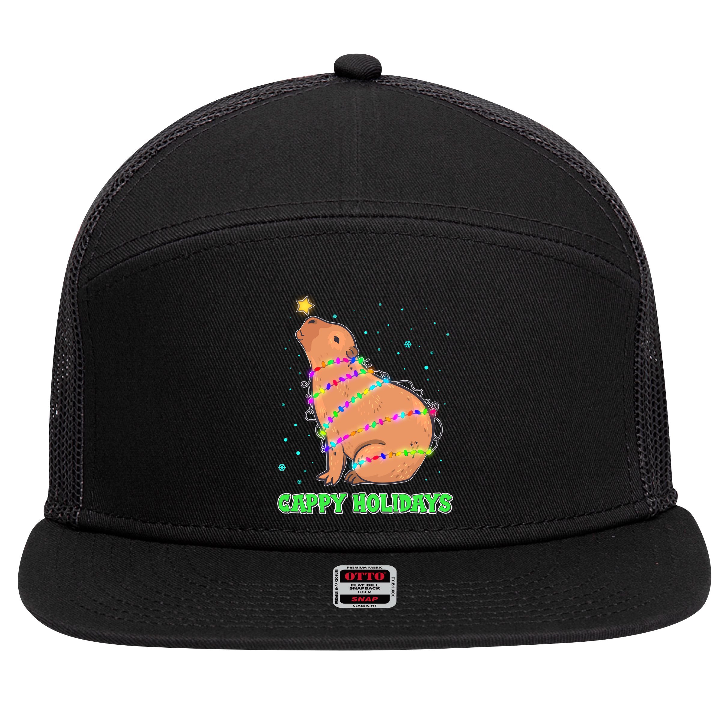 Funny Cute Christmas Cappy Holidays Capybara 7 Panel Mesh Trucker Snapback Hat