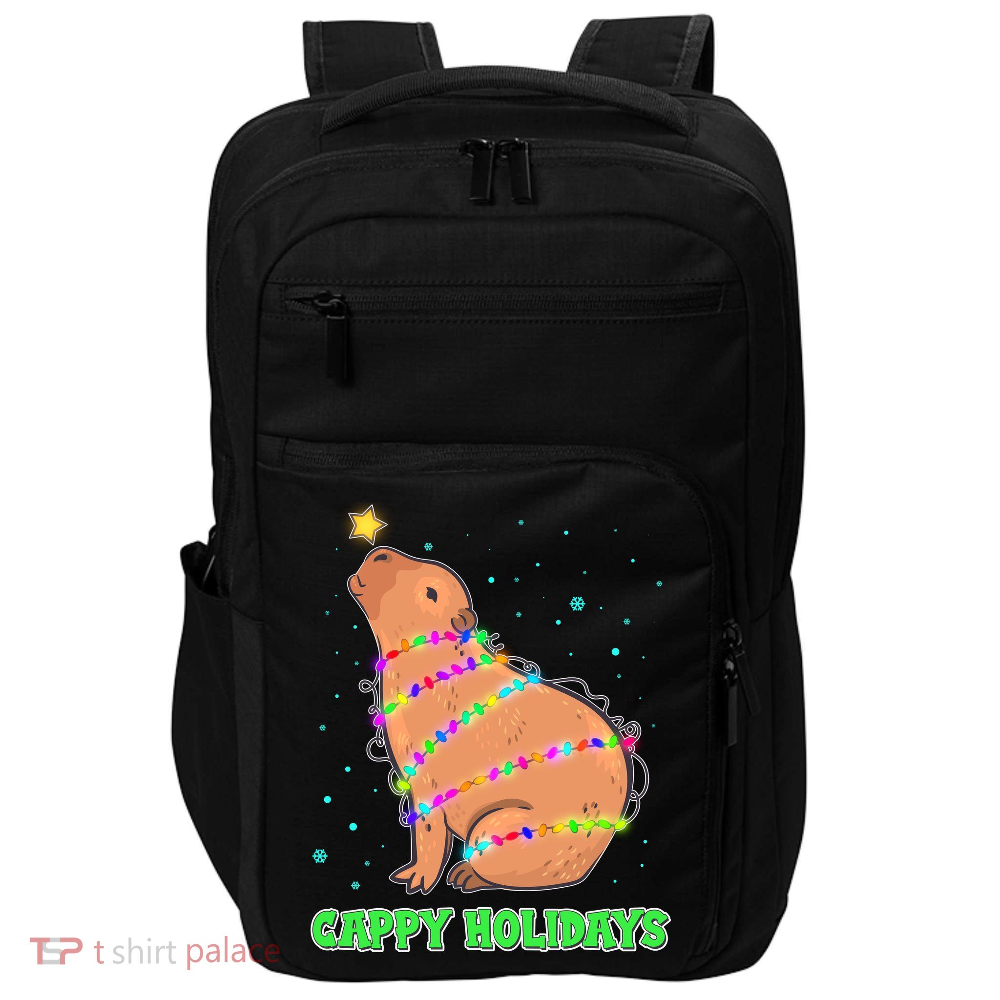 Funny Cute Christmas Cappy Holidays Capybara Impact Tech Backpack
