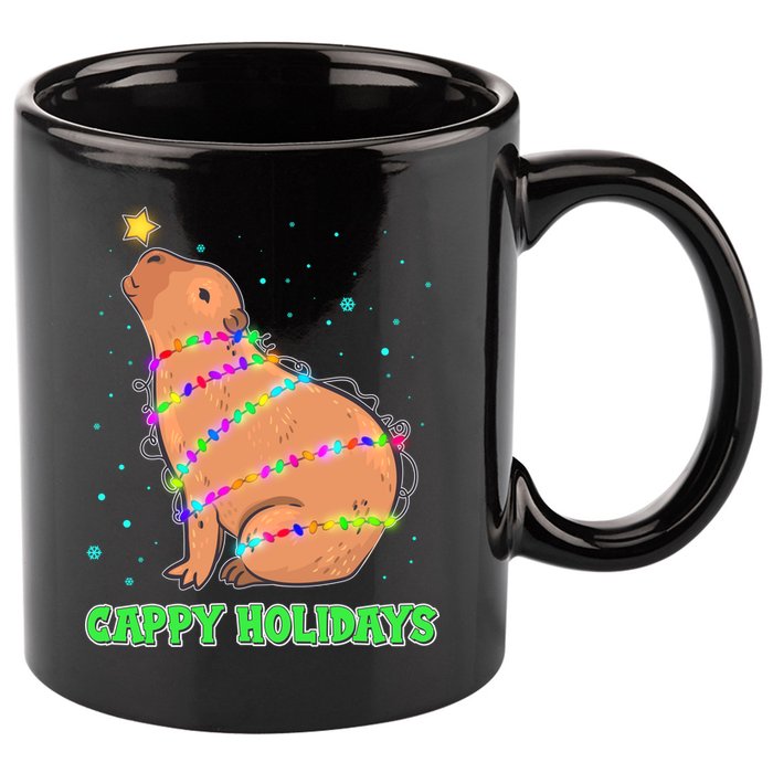 Funny Cute Christmas Cappy Holidays Capybara 11oz C Handle Ceramic Mug