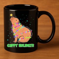 Funny Cute Christmas Cappy Holidays Capybara 11oz C Handle Ceramic Mug