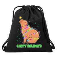 Funny Cute Christmas Cappy Holidays Capybara Drawstring Bag