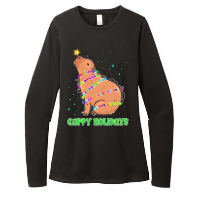 Funny Cute Christmas Cappy Holidays Capybara Womens CVC Long Sleeve Shirt