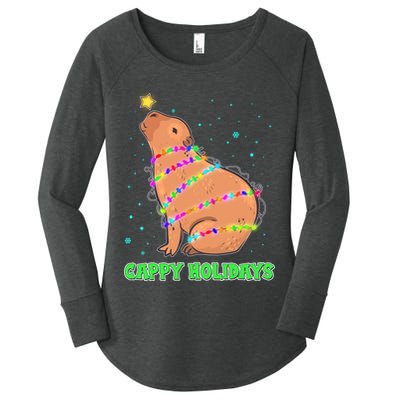 Funny Cute Christmas Cappy Holidays Capybara Women's Perfect Tri Tunic Long Sleeve Shirt