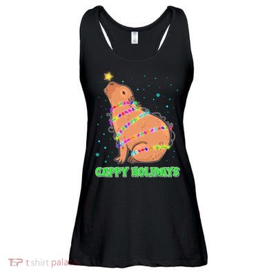 Funny Cute Christmas Cappy Holidays Capybara Ladies Essential Flowy Tank