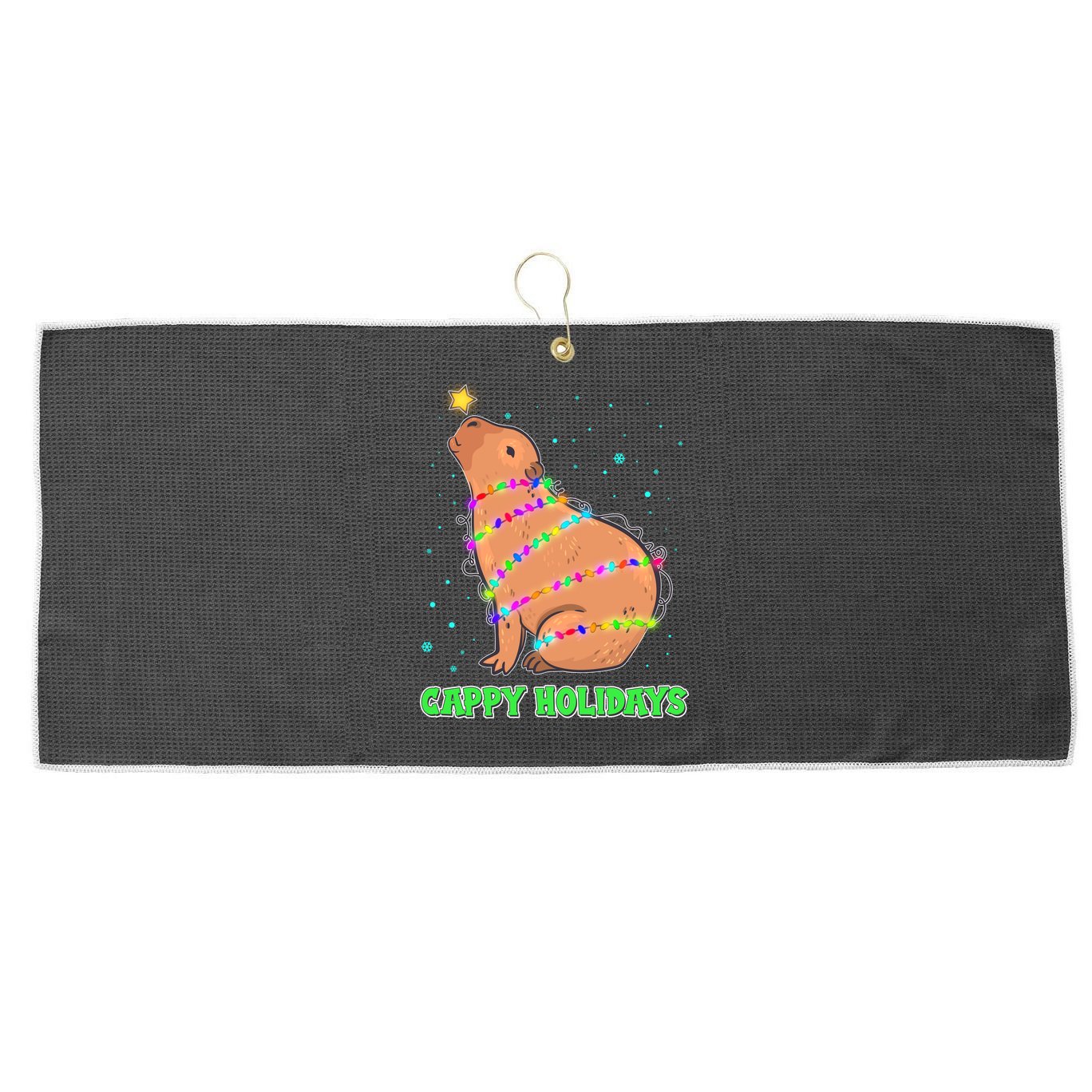 Funny Cute Christmas Cappy Holidays Capybara Large Microfiber Waffle Golf Towel