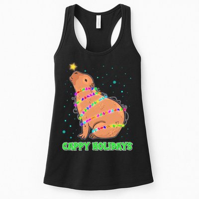 Funny Cute Christmas Cappy Holidays Capybara Womens Tank Top