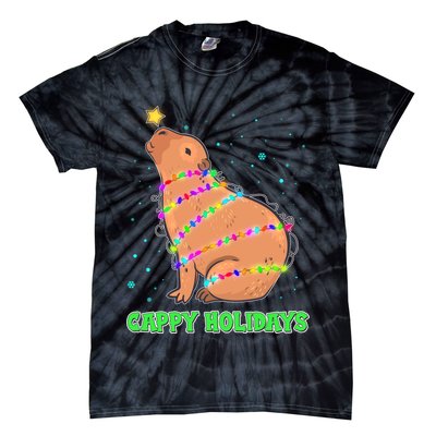 Funny Cute Christmas Cappy Holidays Capybara Tie-Dye T-Shirt