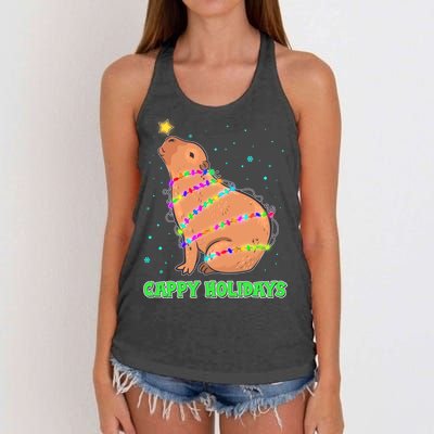 Funny Cute Christmas Cappy Holidays Capybara Women's Knotted Racerback Tank
