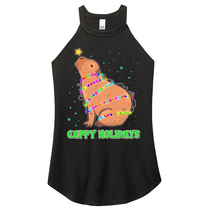 Funny Cute Christmas Cappy Holidays Capybara Women's Perfect Tri Rocker Tank