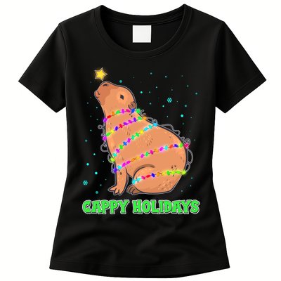 Funny Cute Christmas Cappy Holidays Capybara Womens T-Shirt