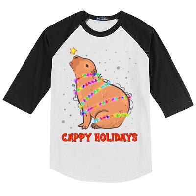 Funny Cute Christmas Cappy Holidays Capybara Kids Colorblock Raglan Jersey