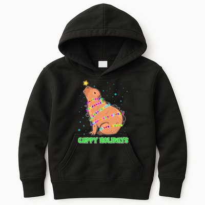 Funny Cute Christmas Cappy Holidays Capybara Kids Hoodie