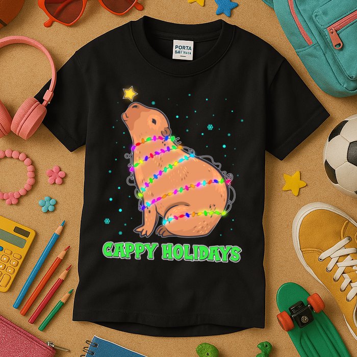Funny Cute Christmas Cappy Holidays Capybara Kids T-Shirt