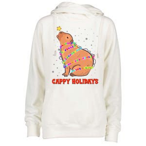 Funny Cute Christmas Cappy Holidays Capybara Womens Funnel Neck Pullover Hood