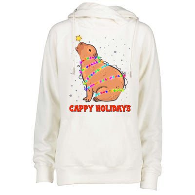 Funny Cute Christmas Cappy Holidays Capybara Womens Funnel Neck Pullover Hood