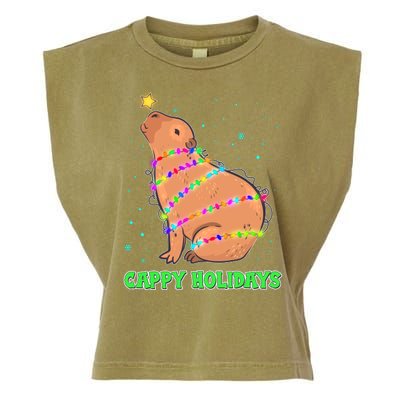 Funny Cute Christmas Cappy Holidays Capybara Garment-Dyed Women's Muscle Tee