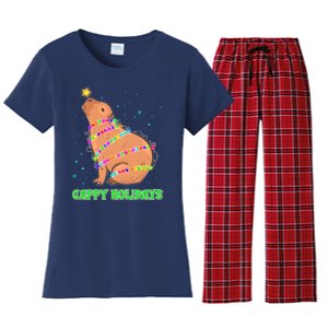 Funny Cute Christmas Cappy Holidays Capybara Women's Flannel Pajama Set