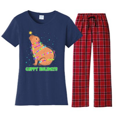 Funny Cute Christmas Cappy Holidays Capybara Women's Flannel Pajama Set