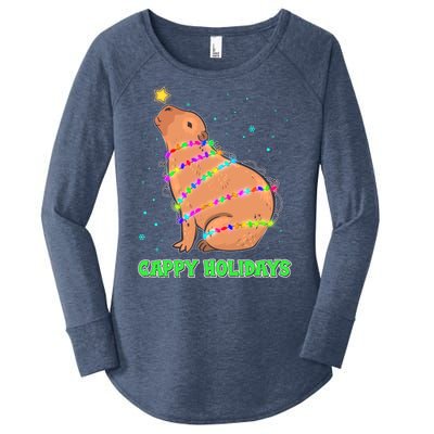 Funny Cute Christmas Cappy Holidays Capybara Women's Perfect Tri Tunic Long Sleeve Shirt