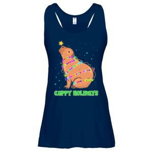 Funny Cute Christmas Cappy Holidays Capybara Ladies Essential Flowy Tank