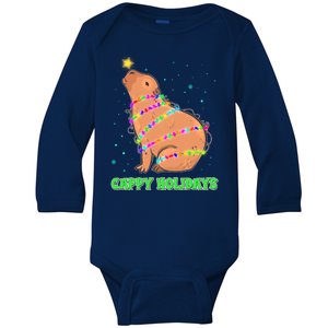 Funny Cute Christmas Cappy Holidays Capybara Baby Long Sleeve Bodysuit