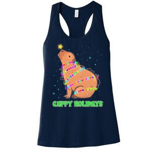 Funny Cute Christmas Cappy Holidays Capybara Women's Racerback Tank