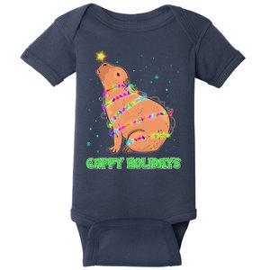 Funny Cute Christmas Cappy Holidays Capybara Baby Bodysuit