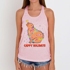 Funny Cute Christmas Cappy Holidays Capybara Women's Knotted Racerback Tank