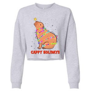 Funny Cute Christmas Cappy Holidays Capybara Cropped Pullover Crew