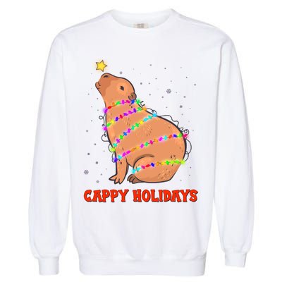 Funny Cute Christmas Cappy Holidays Capybara Garment-Dyed Sweatshirt