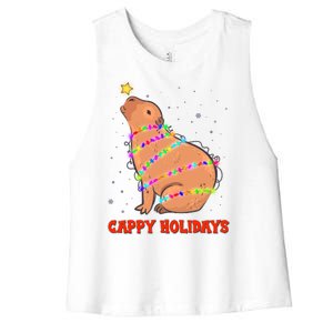 Funny Cute Christmas Cappy Holidays Capybara Women's Racerback Cropped Tank