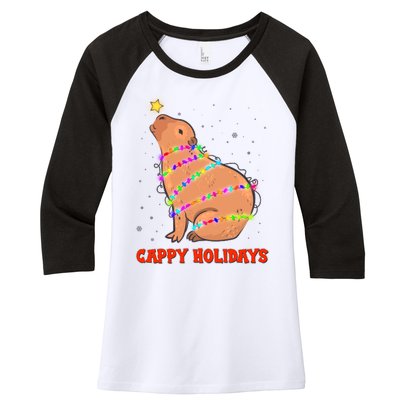 Funny Cute Christmas Cappy Holidays Capybara Women's Tri-Blend 3/4-Sleeve Raglan Shirt