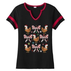 Funny Cute Christmas Holiday Chickens Ladies Halftime Notch Neck Tee