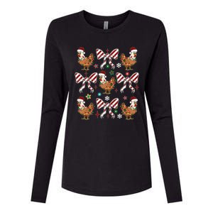 Funny Cute Christmas Holiday Chickens Womens Cotton Relaxed Long Sleeve T-Shirt