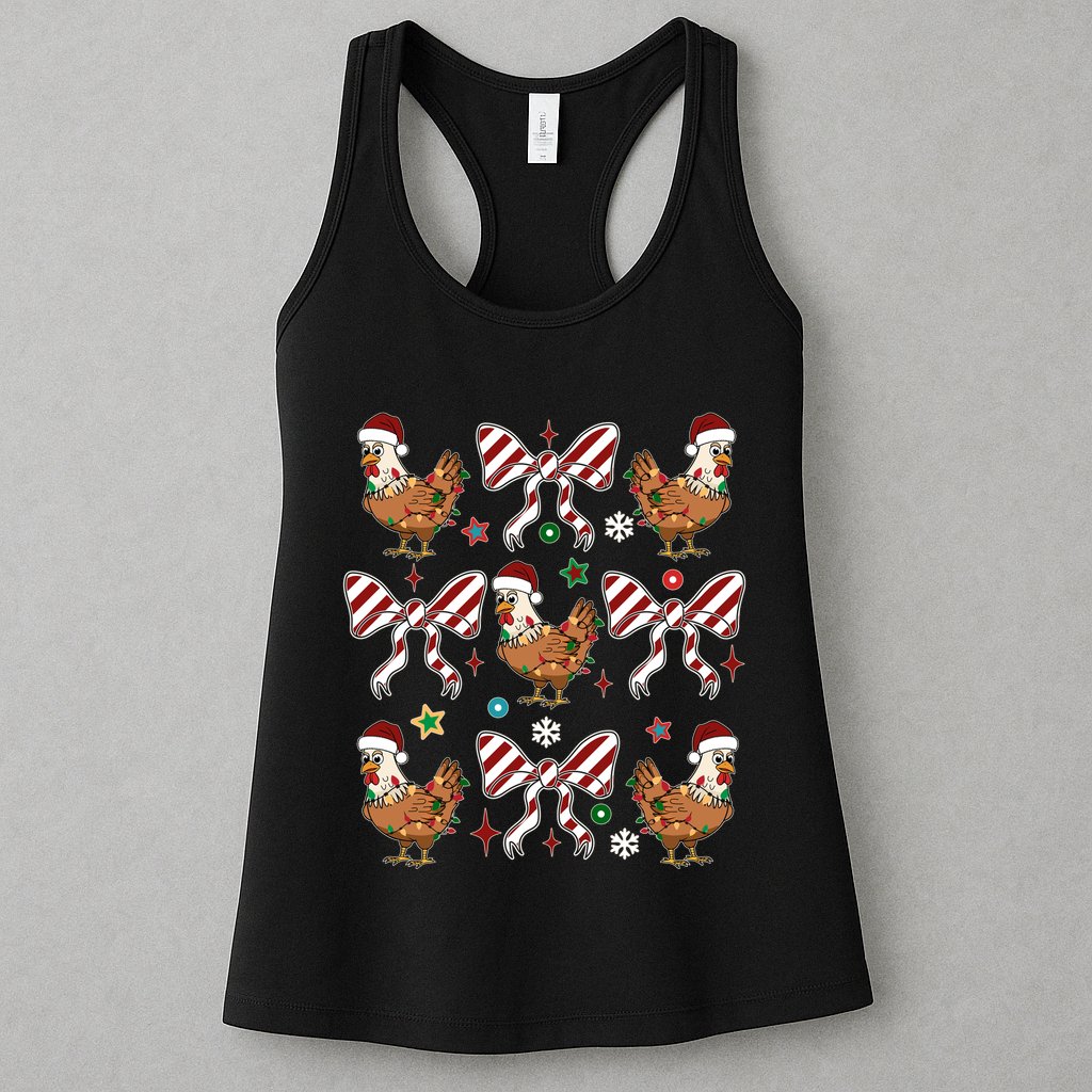 Funny Cute Christmas Holiday Chickens Womens Tank Top