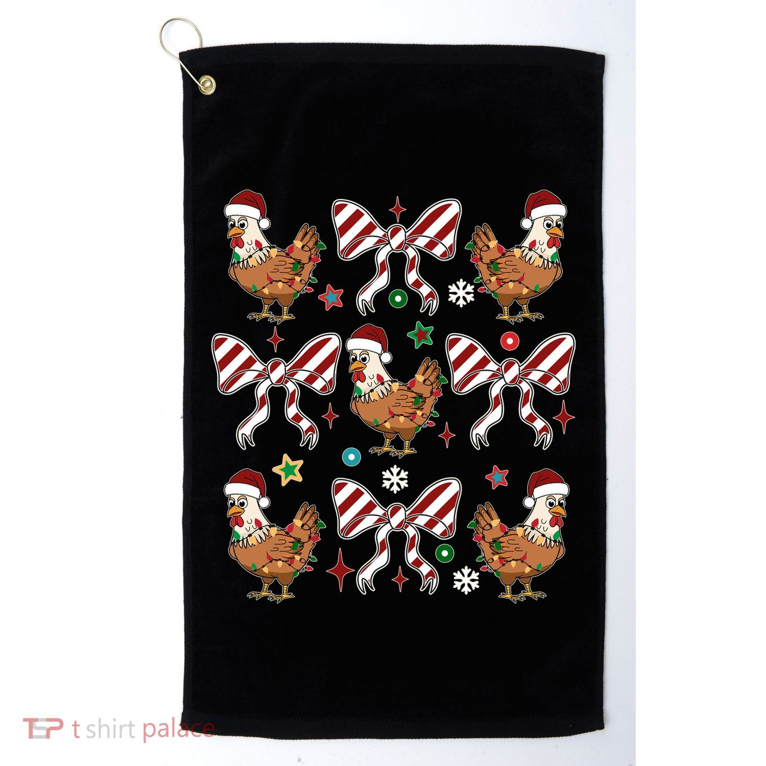 Funny Cute Christmas Holiday Chickens Golf Towel