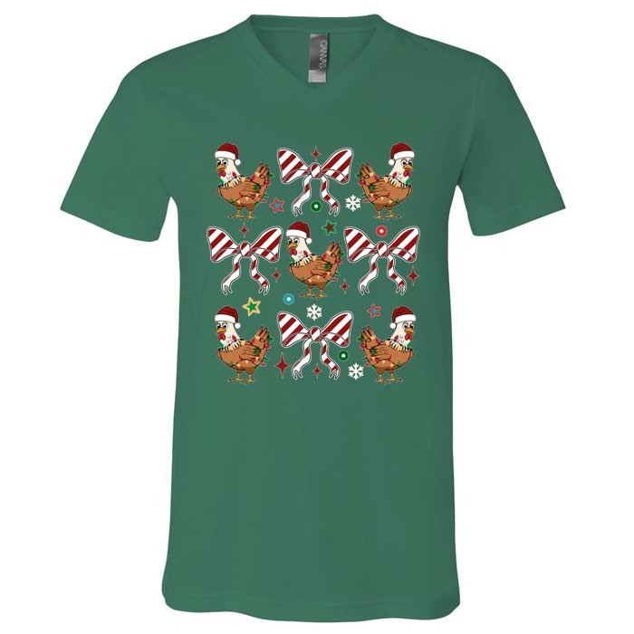 Funny Cute Christmas Holiday Chickens V-Neck T-Shirt